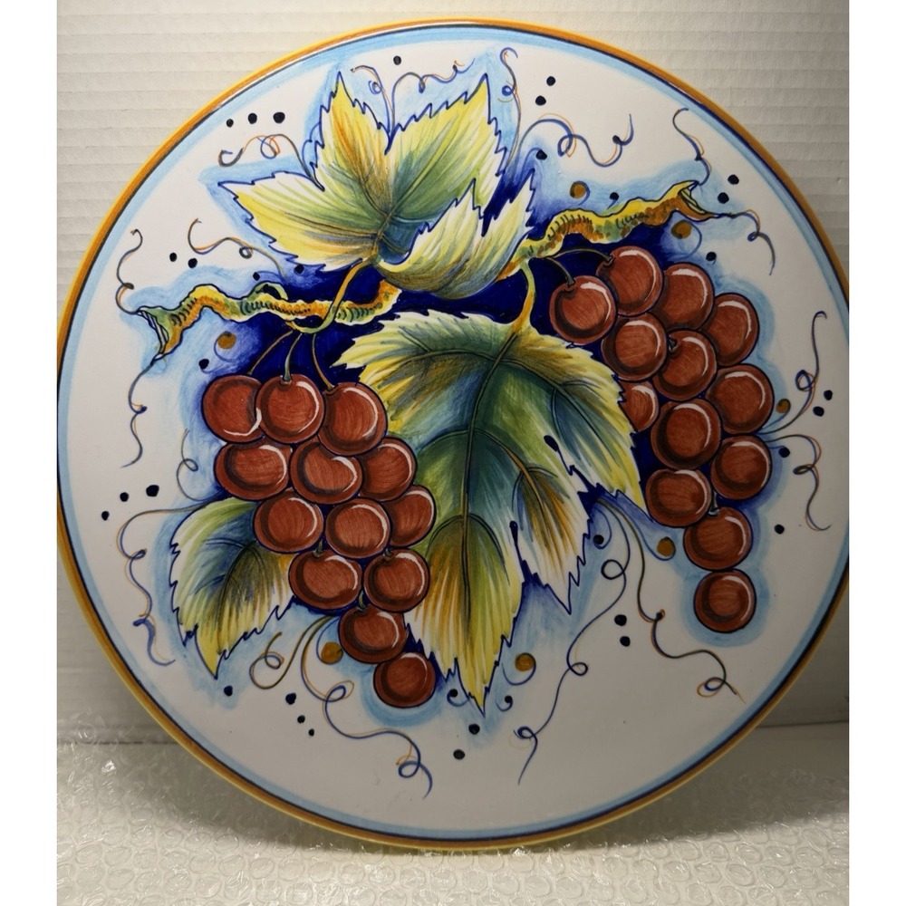 Signed Italian Ceramic Decorative Plate plate12" hand-painted vibrant colors CG